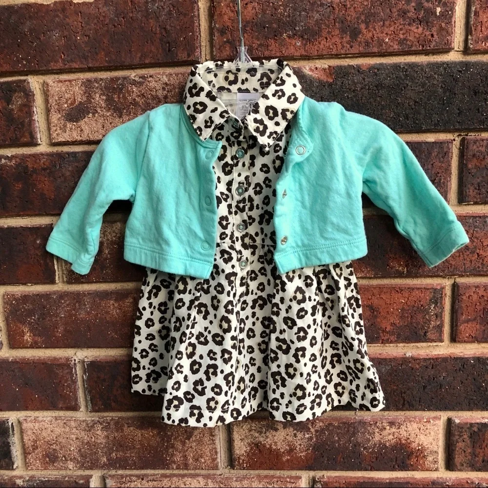 Carter’s Leopard Dress w Mint Green Sweater Inf 3m